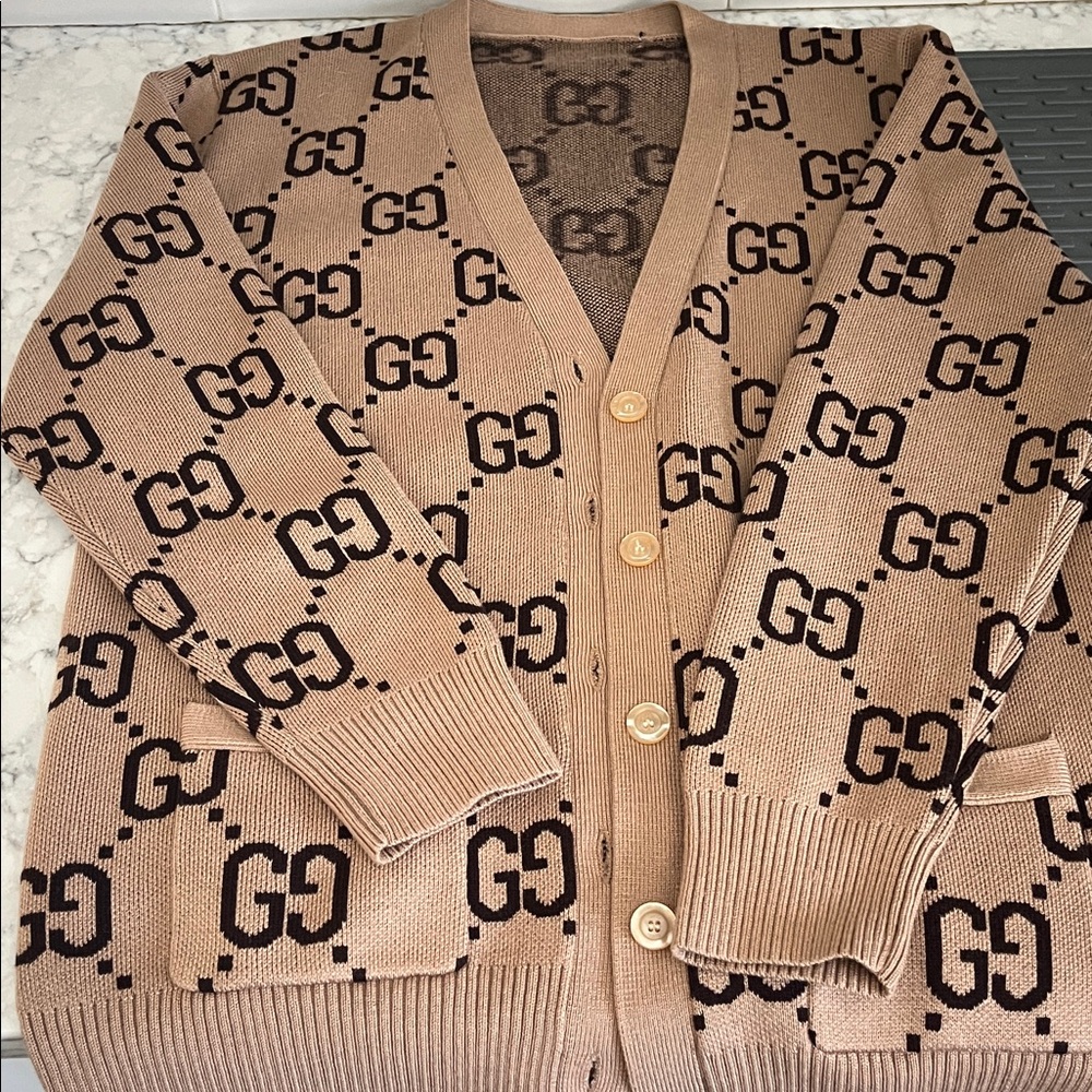 Beige GG Logo Women's Cardigan